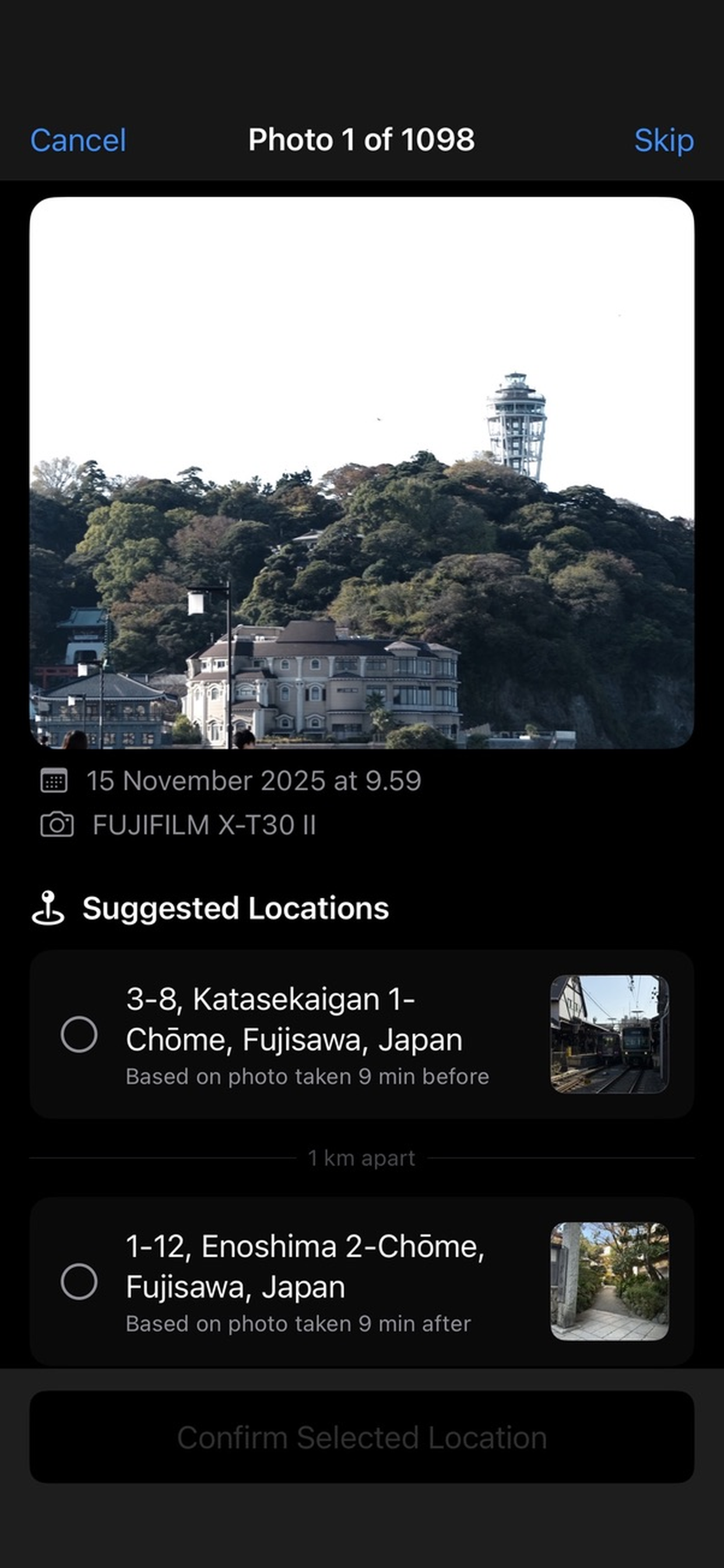 Photo Location Wizard suggesting a GPS location for a photo missing geotag data