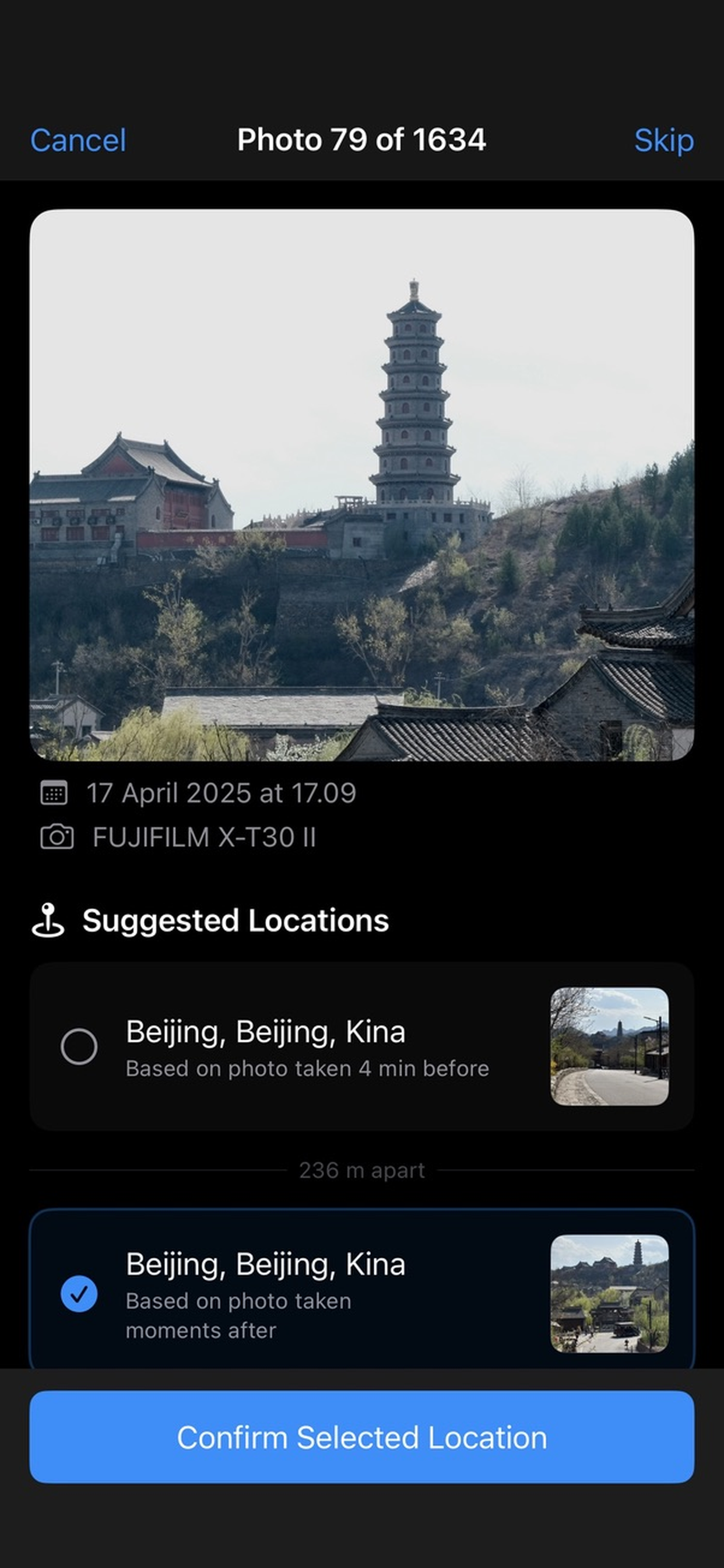 Batch mode adding a location to multiple photos at once